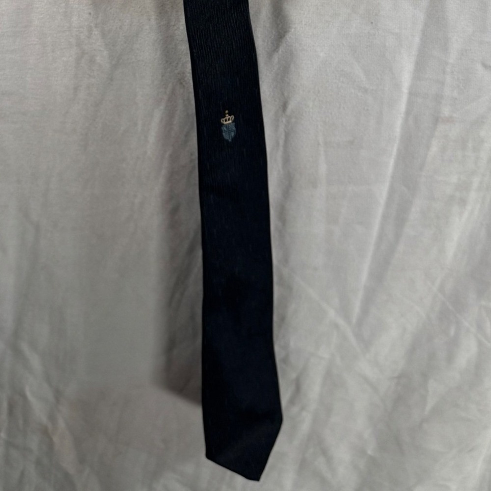Archdale Vintage Mens Skinny Tie Navy Blue Textured Crest Embroidery Formal